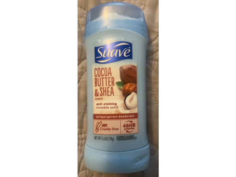 Suave Anti-Staining Antiperspirant Deodorant, Cocoa Butter & Shea, 2.6 oz/74 g