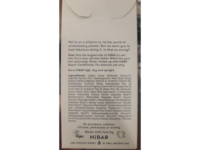 Hibar Solid Shampoo Bar, Repair, 3.2 oz/90 g
