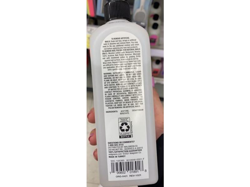 Walgreen 100% Acetone Nail Polish Remover, 16 fl oz/473 mL
