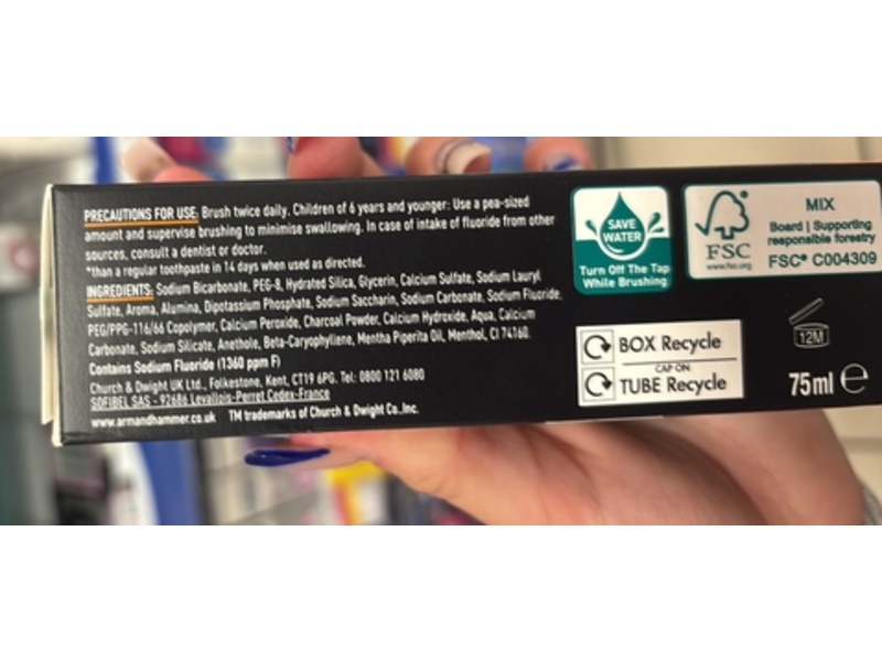 Arm & Hammer Charcoal White Toothpaste, Minty, 75 mL