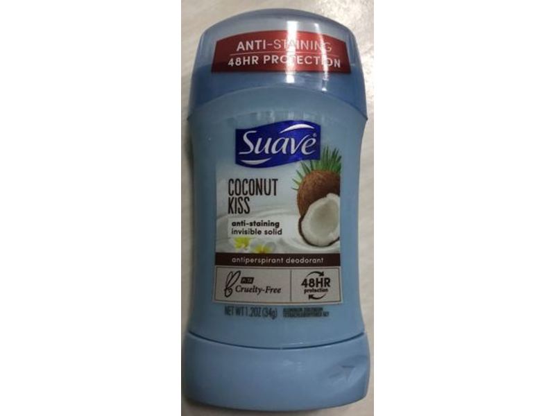 Suave Antiperspirant Deodorant, Coconut Kiss, Anti-Staining, 48Hr, 1.2 oz/34 g