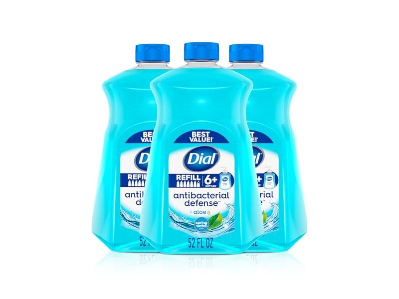 Dial Antibacterial Defense Liquid Hand Soap, Spring Water Scent, 52 fl oz/1.53 L, Pack Of 3