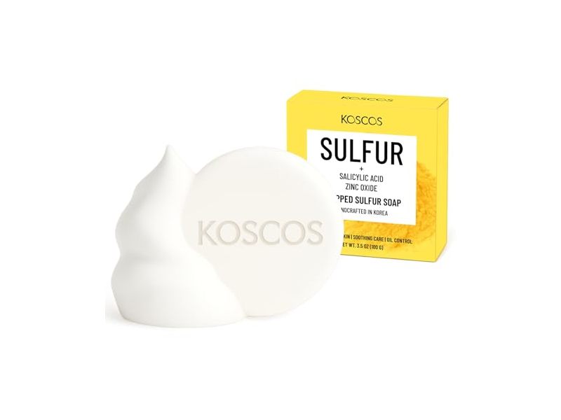KOSCOS Whipped Sulfur Soap, Sulfur + Salicylic Acid, Zinc Oxide, 3.5 oz/100 g