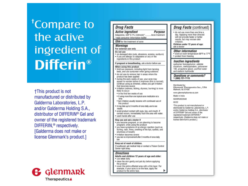 Glenmark Acne Treatment Adapalene Gel, 0.5 oz/15 g