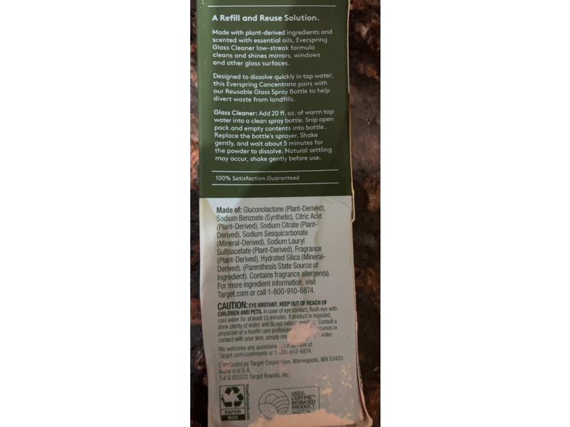 Everspring Glass Cleaner Concentrate, Lemon & Mint, 0.42 oz/12 g, Pack Of 2