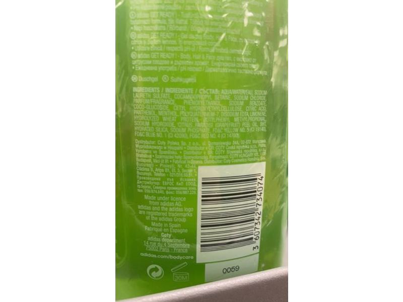 Adidas Get Ready 3 In 1 Shower Gel, Fresh Energy, 13.5 fl oz/400 ml