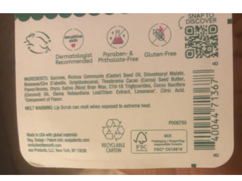 Eos Holiday Sugar Lip Scrub, Candy Cane, 0.56 oz/16 g