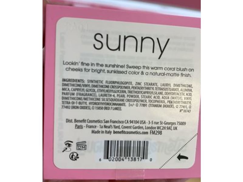 Benefit Cosmetics Powder Blush, Sunny Warm Coral Blush, 0.21 oz/6 g