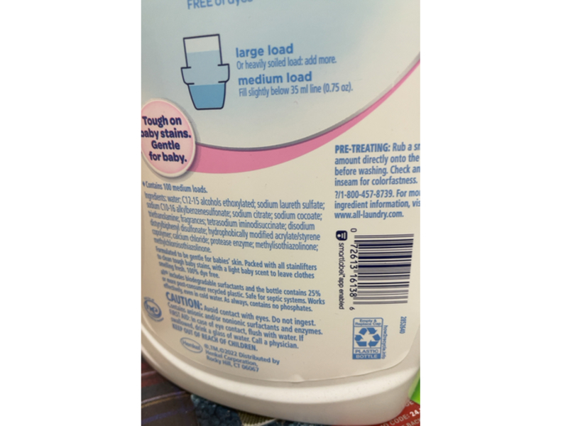 All Stainlifters Baby Liquid Laundry Detergent, 100 Loads, 75 fl oz/2.21 L