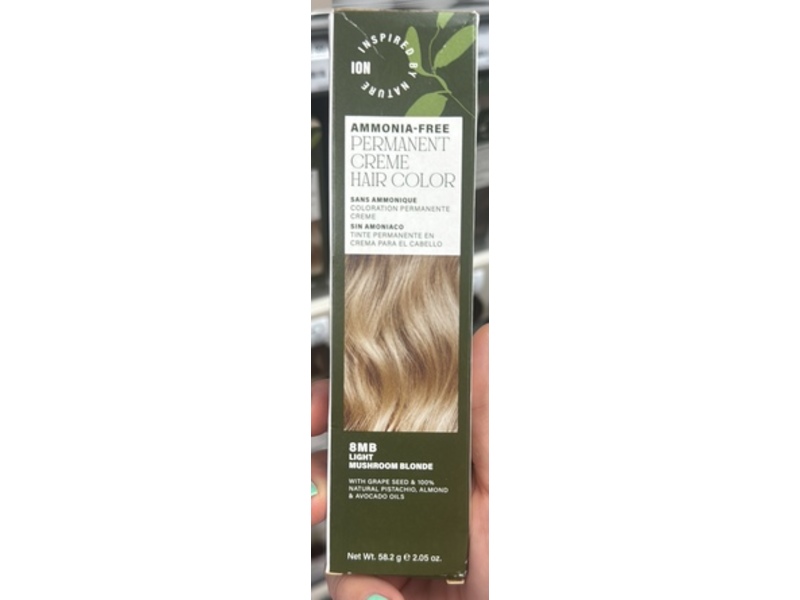 Ion Inspired By Nature Permanent Creme Hair Color, Light Mushroom Blonde 8MB, 2.05 oz/58.2 g