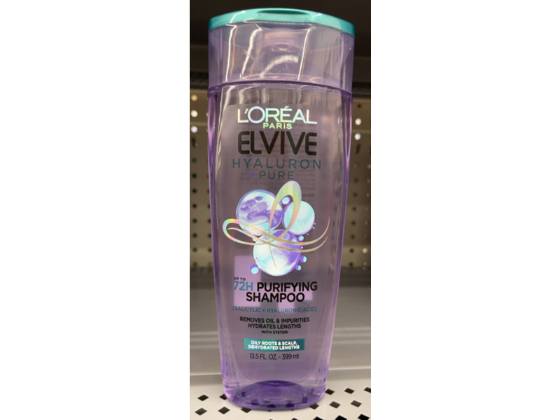 L'oreal Paris Elvive Purifying Shampoo, Salicylic + Hyaluronic Acid, 13.5 fl oz/399 mL