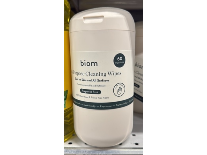 Biom All-Purpose Cleaning Wipes, Fragrance Free 60 Count