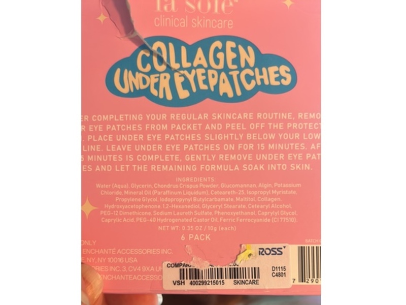 La Soie Collagen Under Eyepatches, 0.35 oz/10 g, Pack Of 6