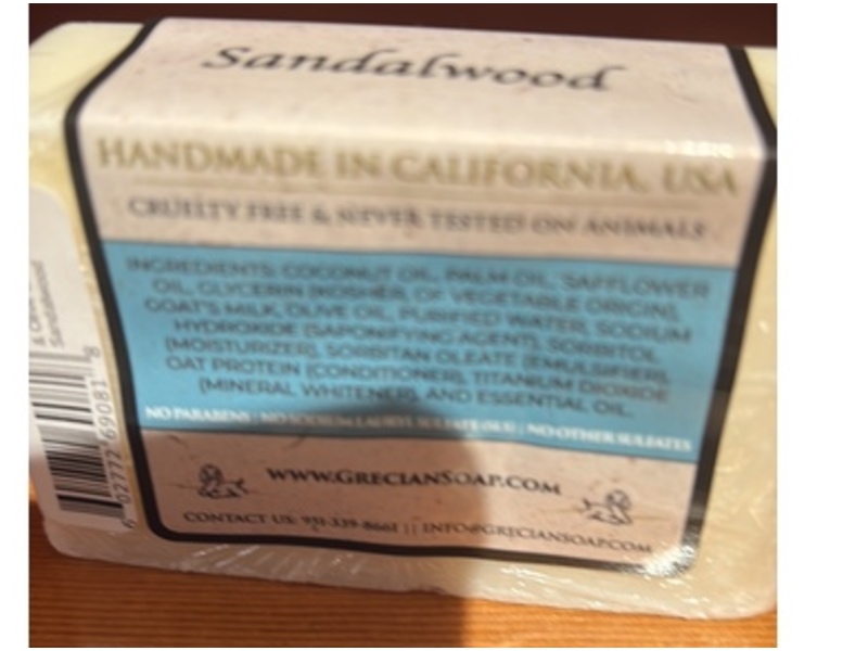 The Grecian Soap Company Clean Beauty Goat's Milk & Olive Oil Soap Bar, Sandalwood, 6 oz/177 mL