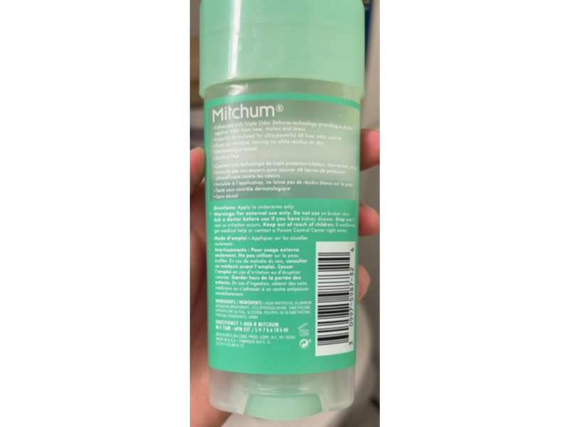 Mitchum Antiperspirant & Deodorant Gel, Triple Odor Defense, Powder Fresh, 3.4 oz/96 g, Pack OF 4