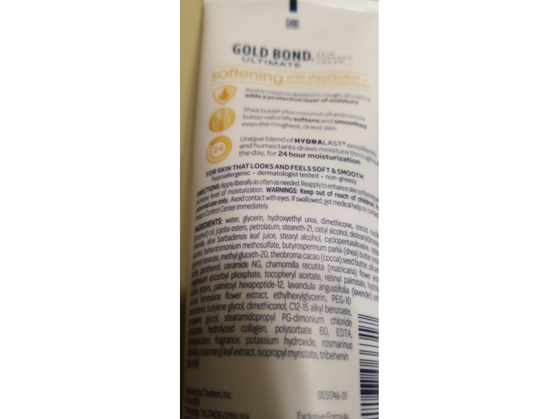 Gold Bond Ultimate Skin Therapy Cream, Softening, Shea Butter Coconut + Coconut Oil & Cocoa Butter, 6.87 oz/194 g