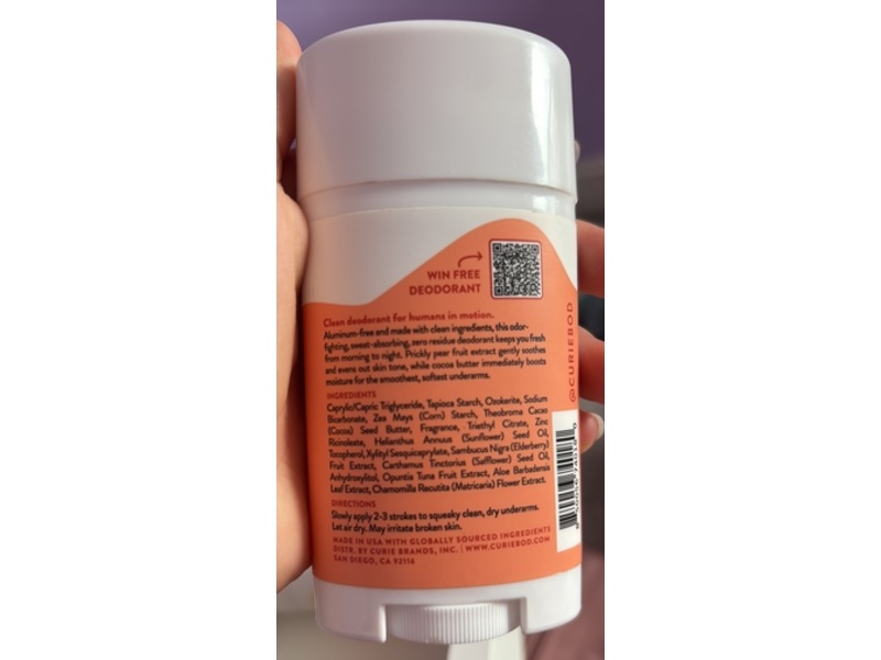 Curie Aluminum-free Clean Deodorant, Peach Soleil, 2 oz/56.7 g