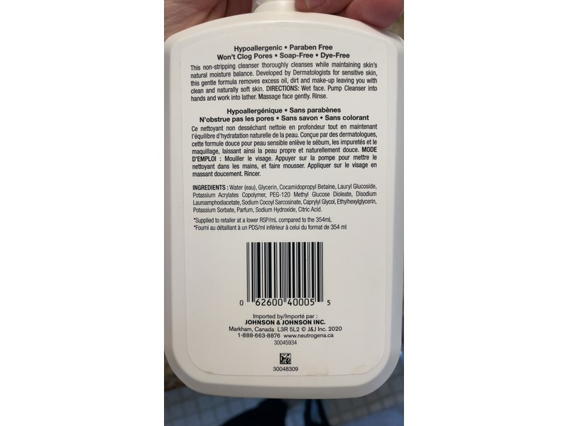 Neutrogena Ultra Gentle Daily Foaming Cleanser, 16 fl oz/473 mL