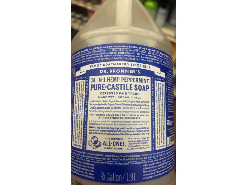 Dr Bronner's Pure-Castile Soap, Hemp Peppermint, 1.9 L