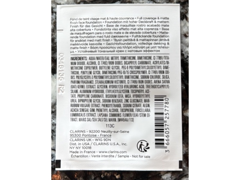 Clarins Skill Illusioin Foundaton, 113C, 0.03 fl oz/1 mL
