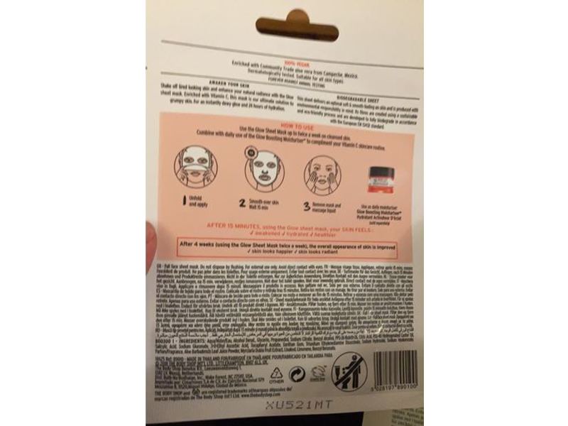 The Body Shop Glow Sheet Face Mask, Vitamin C, 0.6 fl oz/18 mL