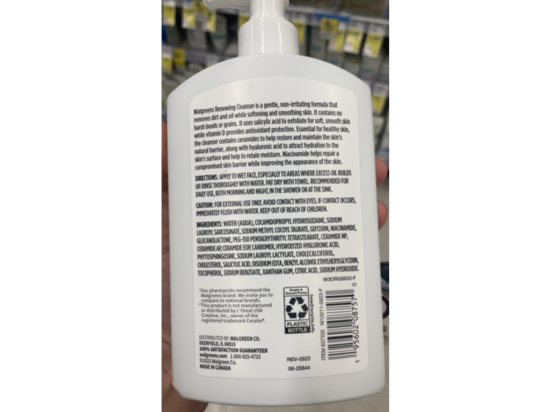 Walgreens Renewing Cleanser, Salicylic Acid & Ceramides,16 fl oz/473 mL