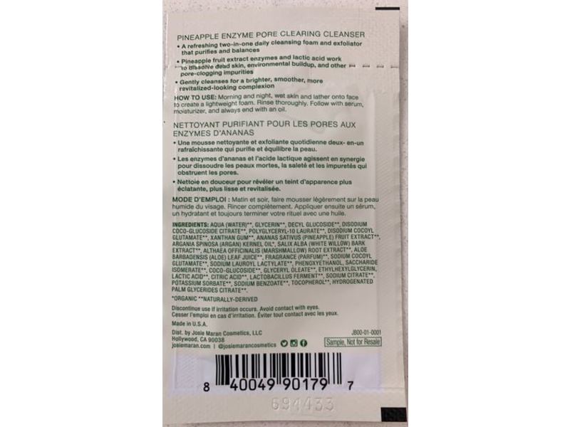Josie Maran Pineapple Enzyme Pore Clearing Cleanser, 0.06 fl oz/2 mL