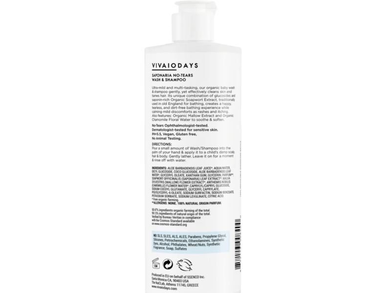 Vivaiodays Saponaria No Tears Wash & Shampoo, 15.2 fl oz/450 mL