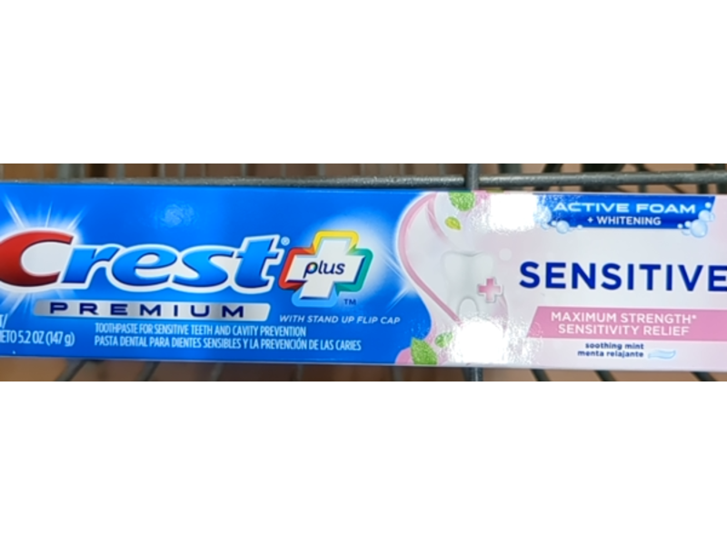 Crest Premium Plus Sensitive Toothpaste, Soothing Mint, 5.2 oz/147 g