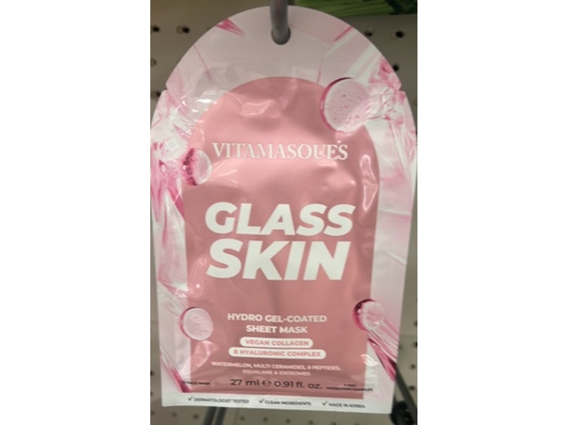Vitamasques Glass Skin Hydro Gel-Coated Sheet Mask, 0.91 fl oz/27 mL