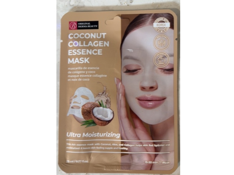 Original Derma Beauty Ultra Moisturizing Essence Mask, Coconut Collagen, 0.77 fl oz/23 mL, 1 Count, Pack Of 24