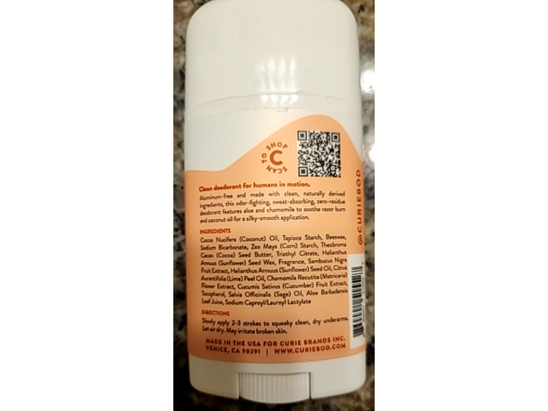 Curie Clean Deodorant, Grapefruit Cassis, 2 oz/56.7 g