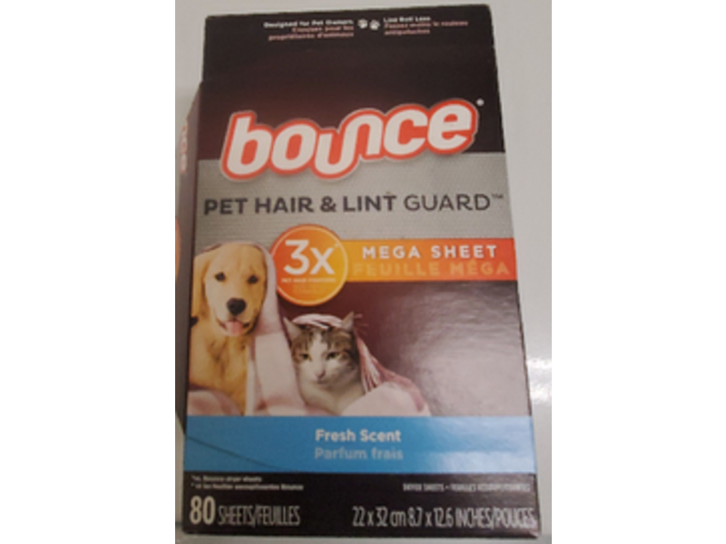 Bounce Pet Hair & Lint Guard 3X Pet Hair Fighters Mega Sheet, Fresh Scent, 80 Count