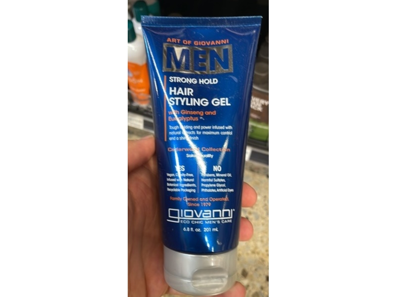 Giovanni Men Strong Hold Hair Styling Gel, Ginseng & Eucalyptus, 6.8 fl oz/201 mL