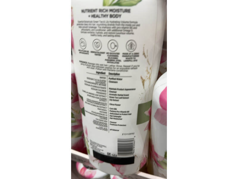Pantene Essential Botanicals Hydrating Volume Shampoo, Green Tea + Lily + Pro-Vitamin B5, 38.2 fl oz/1.13 L