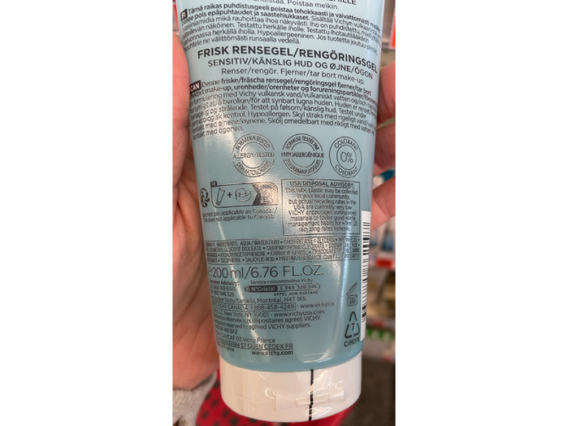 Vichy Purete Thermale Fresh Cleansing Gel, B3 Niacinamide, 6.76 fl oz/200 mL