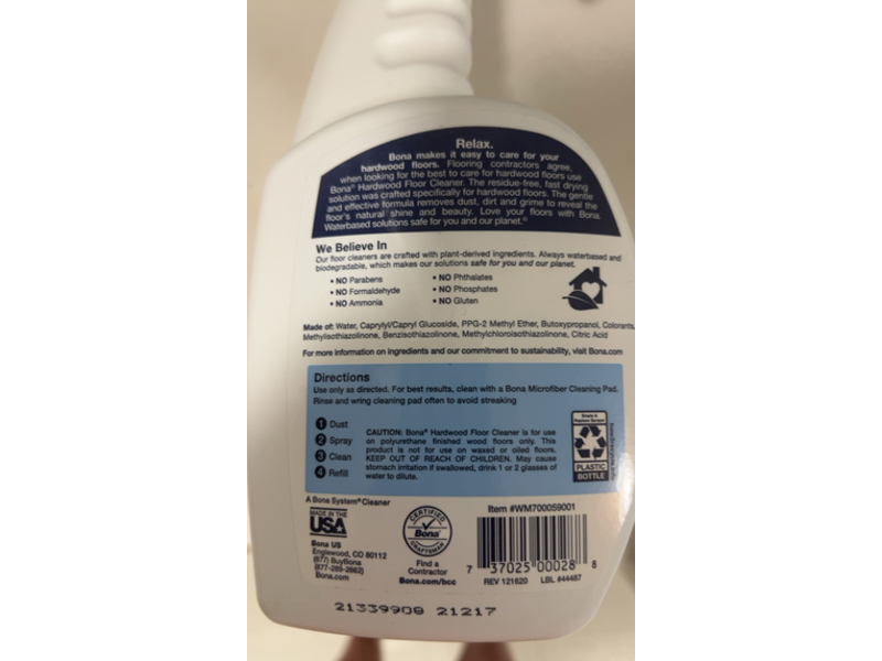 Bona Hardwood Floor Cleaner, 36 fl oz/1.06 L
