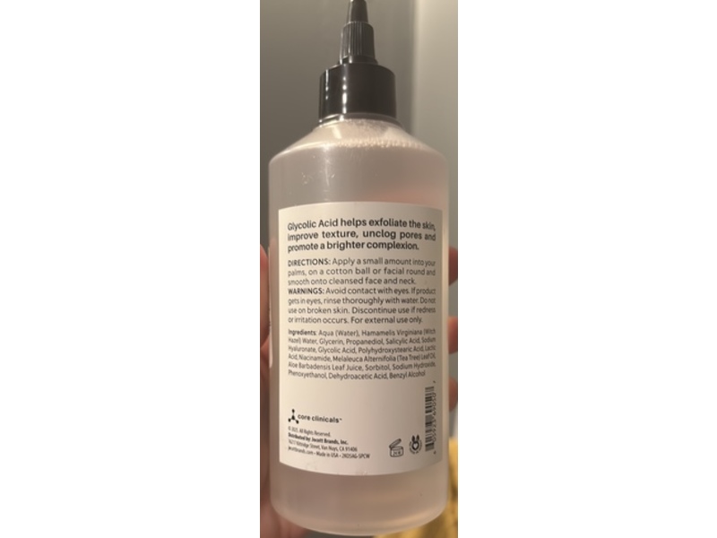 Core Clinicals Exfoliating Facial Toner, Glycolic Acid, 10 fl oz/295 mL