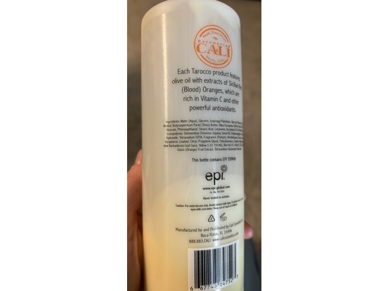 Baronessa Cali Tarocco Nourishing Moisturizer, Sicilian Blood Orange, 16 oz/475 mL