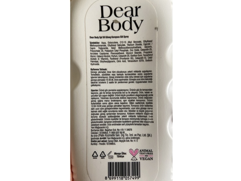 Dear Body Sunscreen Milk Spray, SPF 50+, 200 mL
