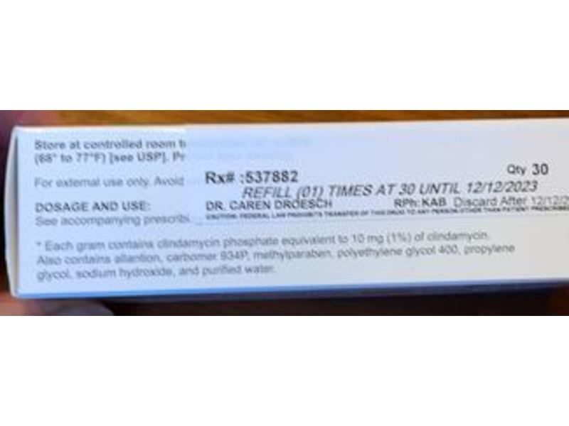 Clindamycin Phosphate Gel USP, 1% 30g Entube (RX)