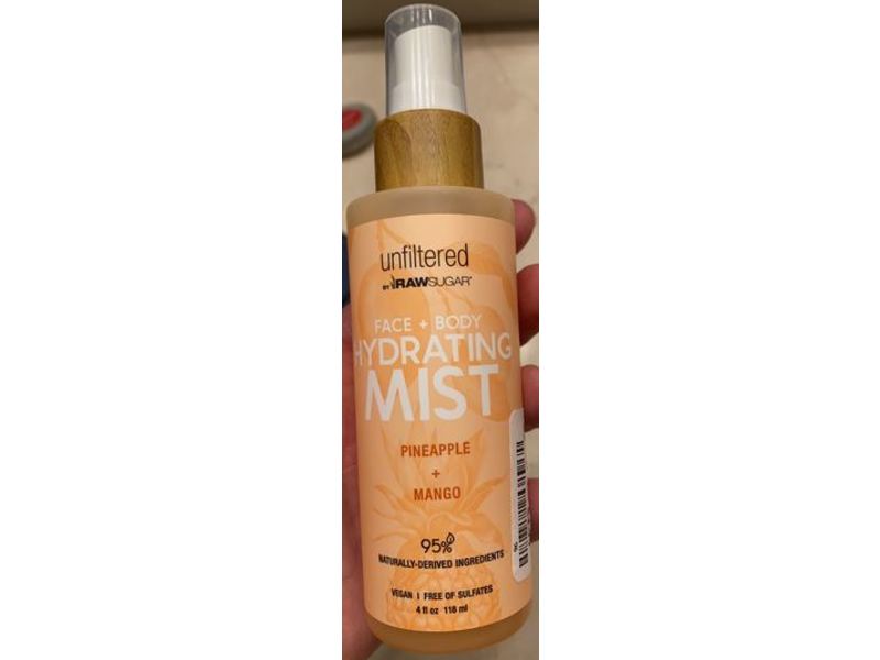 Raw Sugar Face + Body Hydrating Mist, Unfiltered, Pineapple + Mango, 4 fl oz/118 mL