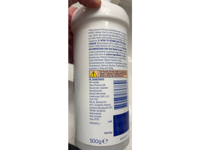 E45 Itch Relief Cream, 500 g