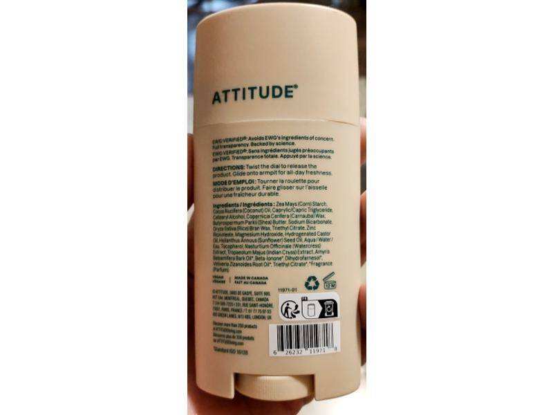 ATTITUDE Super Leaves Aluminum Free Deodorant, Sandalwood & Cedar, 2.84 fl oz/75 g