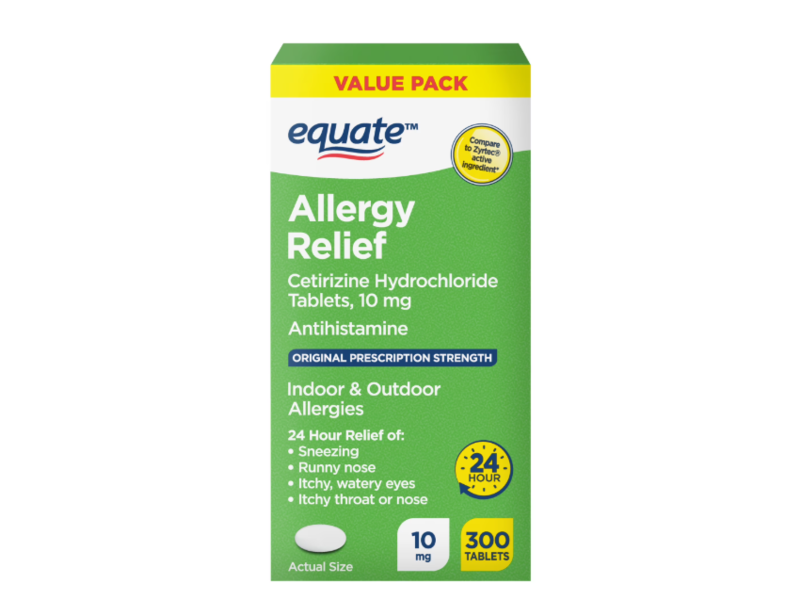 Equate Allergy Relief Cetirizine Hydrochloride Tablets, 300 Count