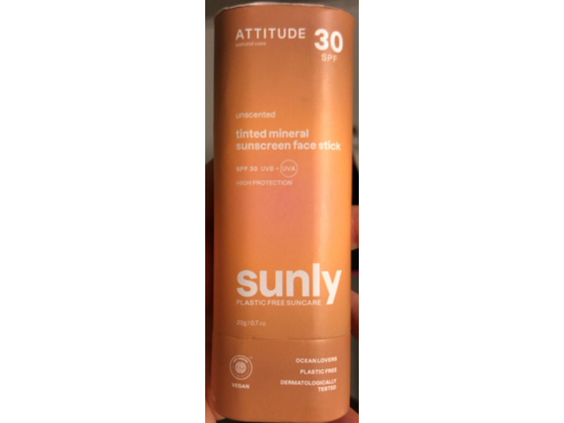 Attitude Sunly Tinted Mineral Sunscreen Face Stick, SPF 30, Unscented, 0.7 oz/20 g