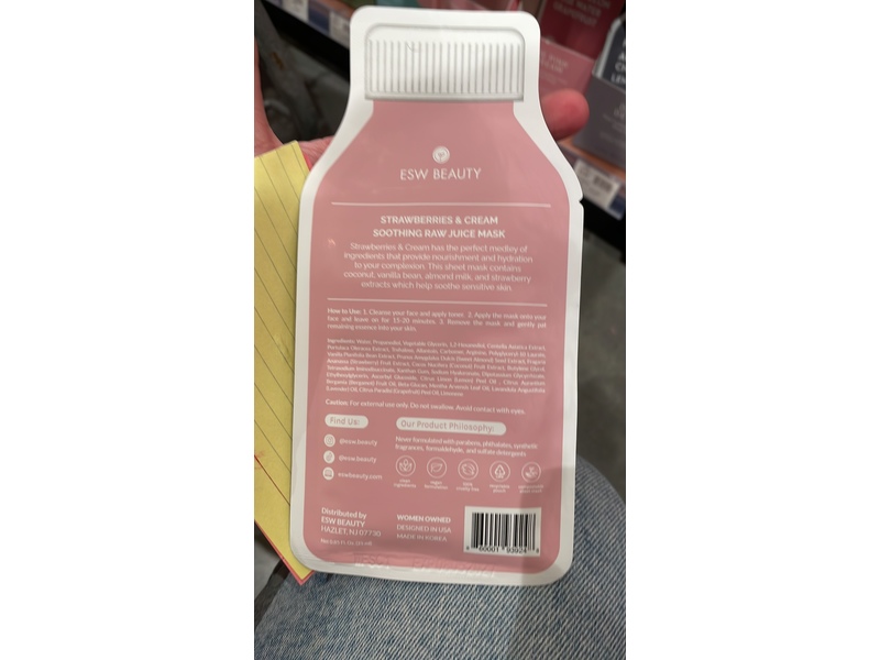 ESW Beauty Soothing Raw Juice Mask, Strawberries & Cream, 1 Count