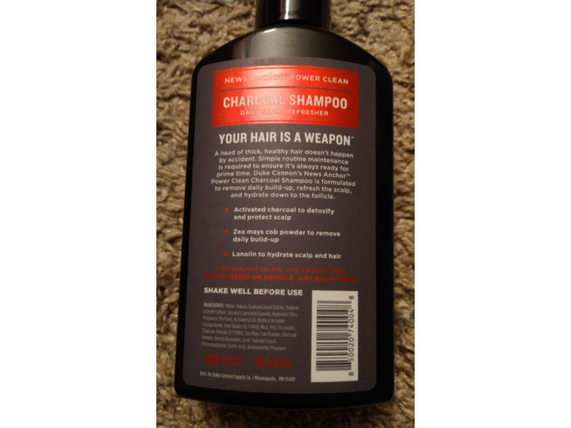 Duke Cannon Supply Co Power Clean Charcoal Shampoo, Thick Hair, 10 fl oz/295 mL