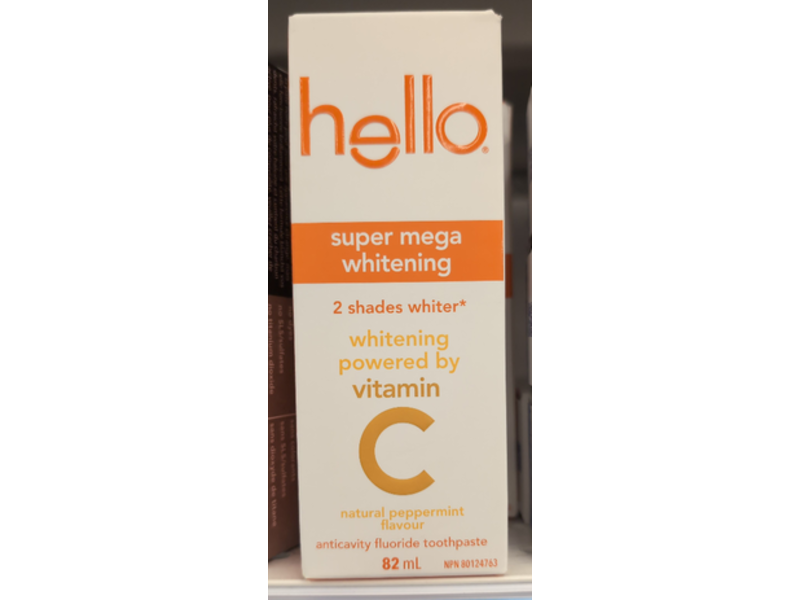 Hello Super Mega Whitening Vitamin C Toothpaste, Natural Peppermint Flavour, 82 mL
