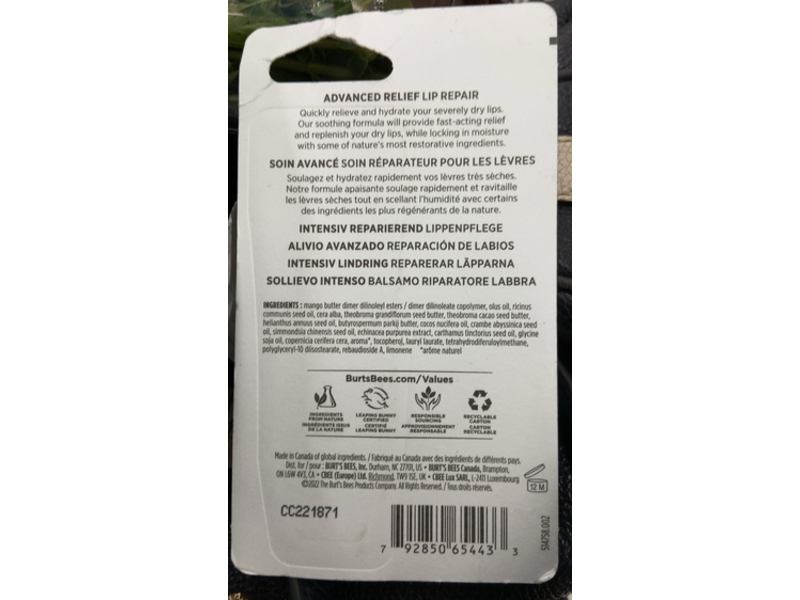 Burt's Bees Advanced Relief Lip Repair, Shea Butter & Echinacea, 0.35 oz/9.92 g